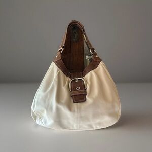 Coach Y2K NWOT Hobo Shoulder Bag White Cream Leather Tan Buckle Rare Vintage